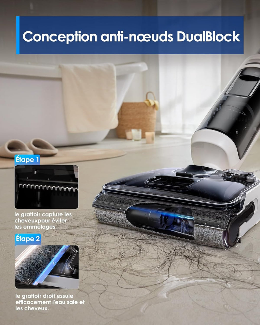 Tineco Floor One Switch S6 Stretch Aspirateur Laveur Sec Et Humide, Multifonction, 180° à Plat, Autonettoyant, 65 Minutes d'autonomie, Nettoyage des Bords des Deux côtés, Nettoyage de Toute la Maison