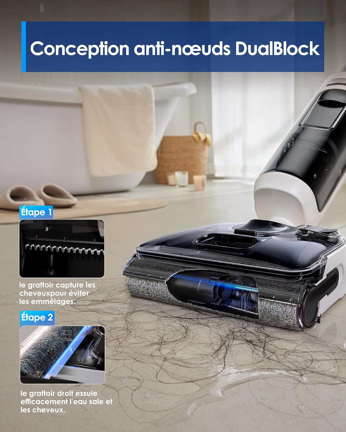 Tineco Floor One Switch S6 Stretch Aspirateur Laveur Sec Et Humide, Multifonction, 180° à Plat, Autonettoyant, 65 Minutes d'autonomie, Nettoyage des Bords des Deux côtés, Nettoyage de Toute la Maison