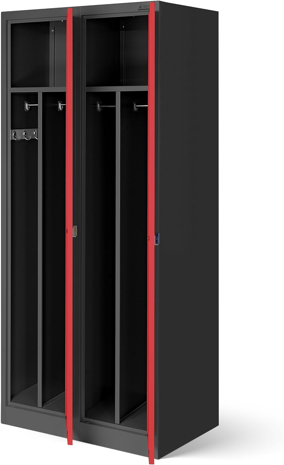 Jan Nowak Armoire Vestiaire Metallique 2B1A Casier en Métal 2 Compartiments cloison Revêtement en Poudre 180 cm x 80 cm x 50 cm (Anthracite/Rouge)