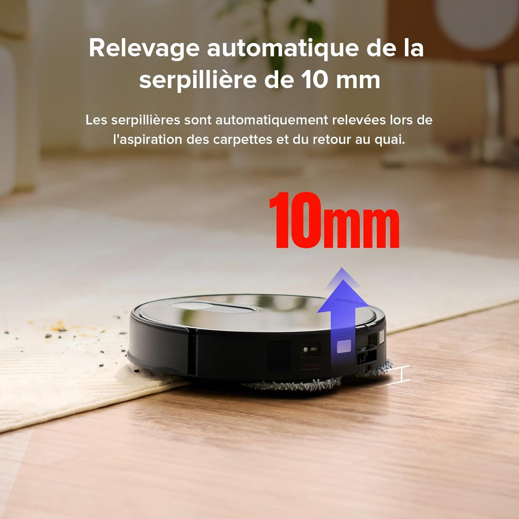 roborock Qrevo Slim Aspirateur Robot Laveur, 11000Pa, 8,2cm Ultra-Mince, Station 8 en 1, StarSight Navigation & Évitement d'obstacles, FlexiArm Serpillière & Brosse Latérale, Contrôle APP/Vocale