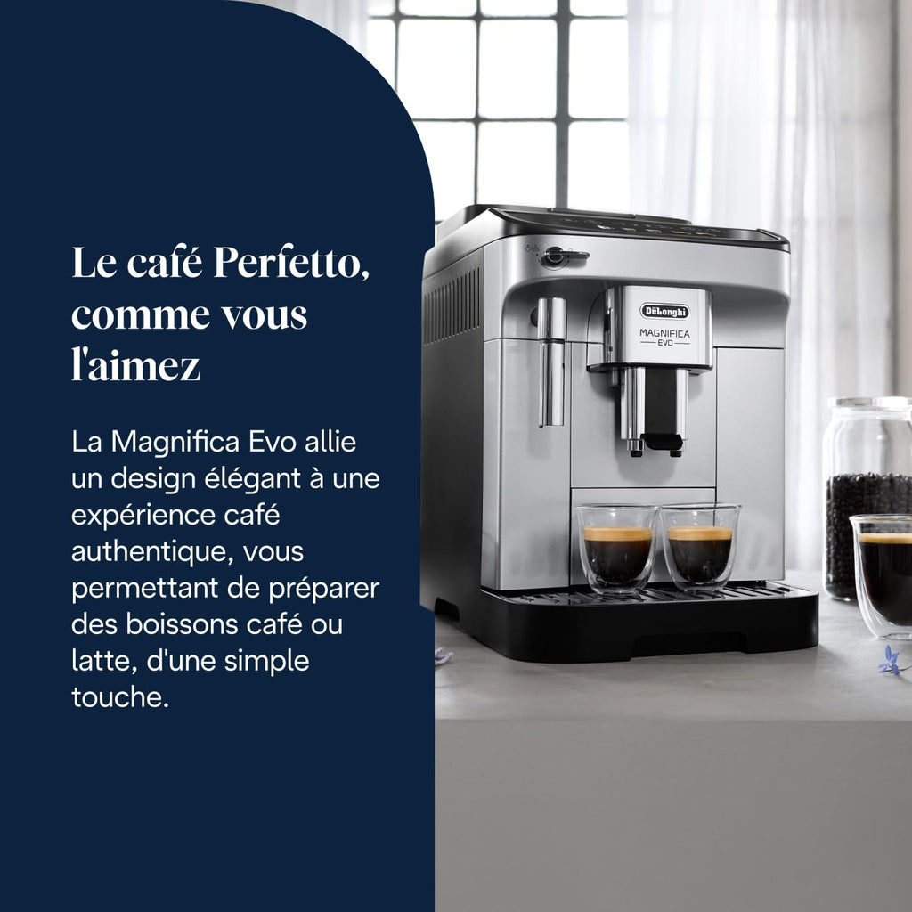 De'Longhi Magnifica Evo, Machine à Café et Cappucino avec Broyeur à Grains, ECAM292.33.SB, Argent