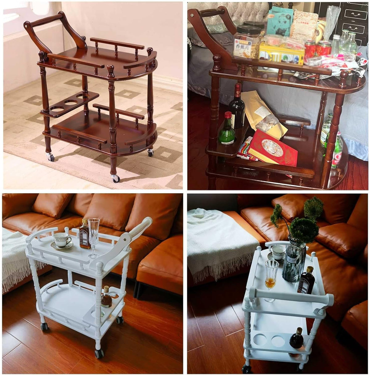 Desserte Exterieur Chariot à Thé de Cuisine Chariots de Service en Bois, Chariot de Bar Européen, Chariot à Vin de Salon Intérieur et Extérieur, Chariot de Rangement de Boissons à Café pour Chambre(Br