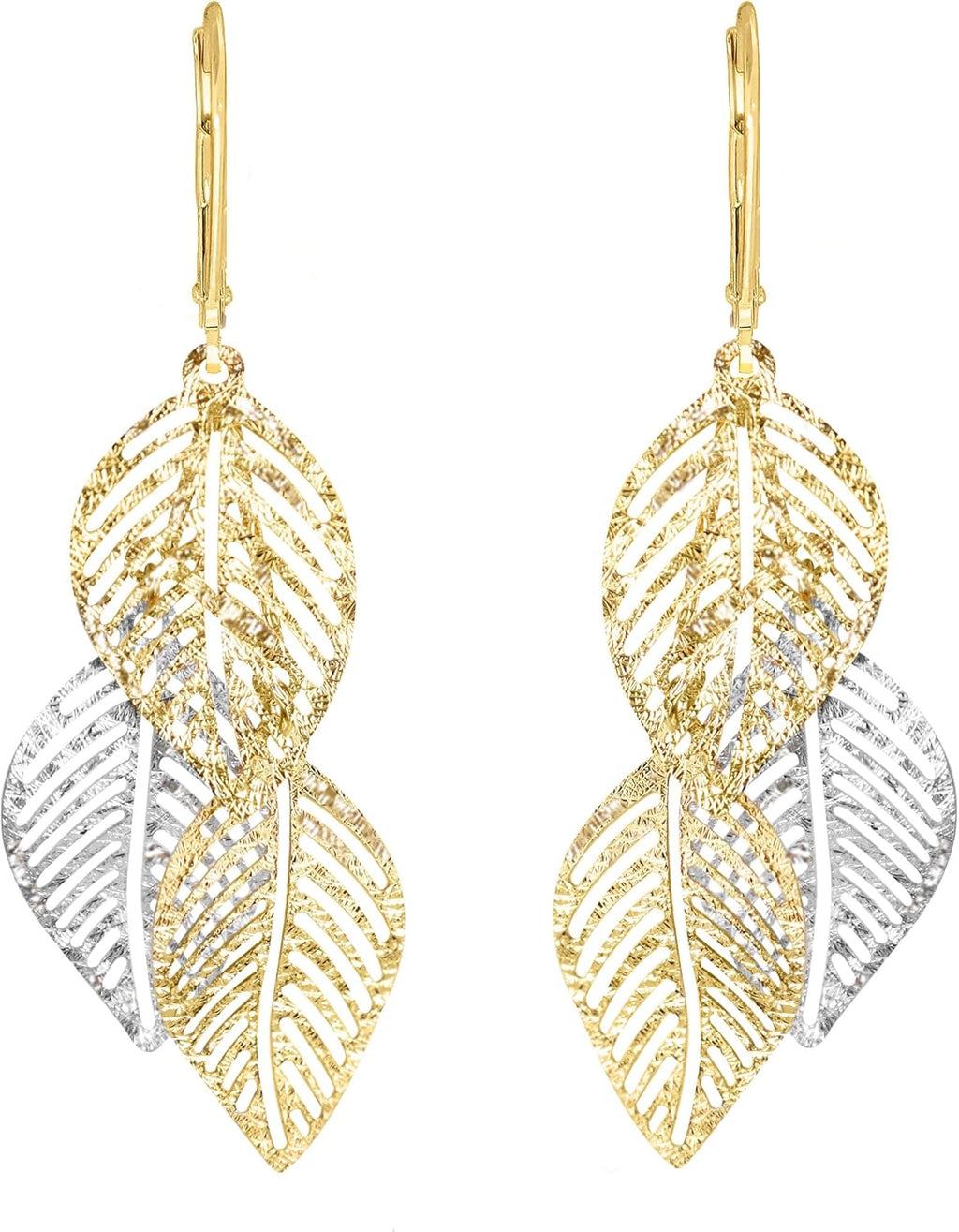 Forme di Lucchetta pour femme - Boucles d'oreilles ou chaîne avec feuille en Or Jaune 14 carats - Fabriqué en Italie Certifié