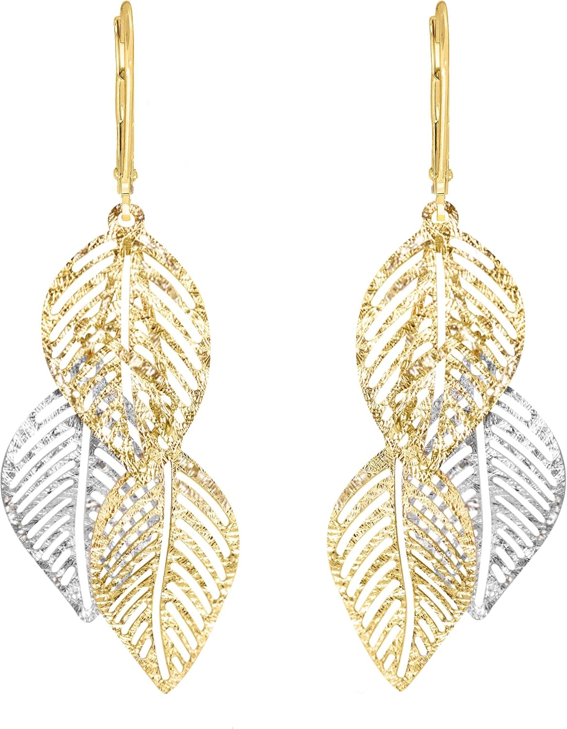 Forme di Lucchetta pour femme - Boucles d'oreilles ou chaîne avec feuille en Or Jaune 14 carats - Fabriqué en Italie Certifié