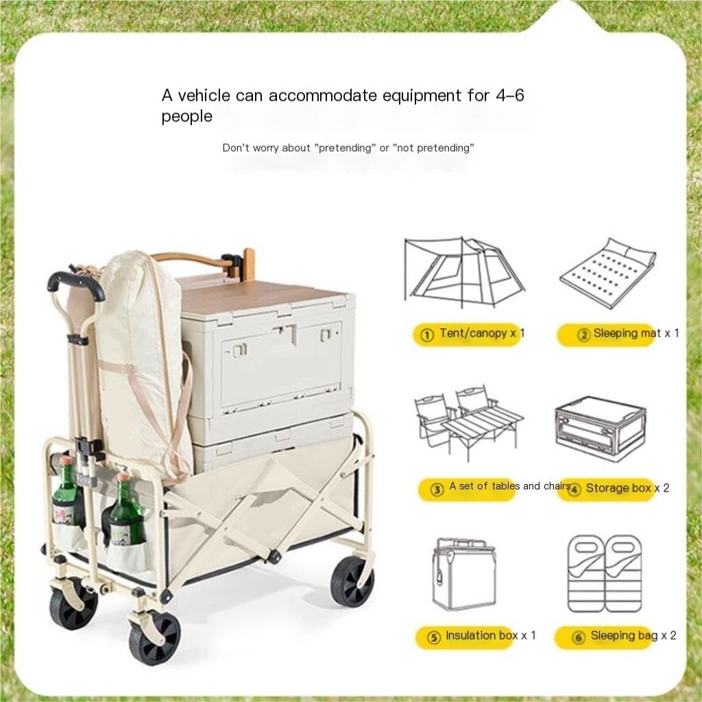 Chaise de camping portable inclinable avec chariot à pousser pour pique-nique en plein air et voyage, légère, pliable, comprend matériel de camping et accessoires blanc