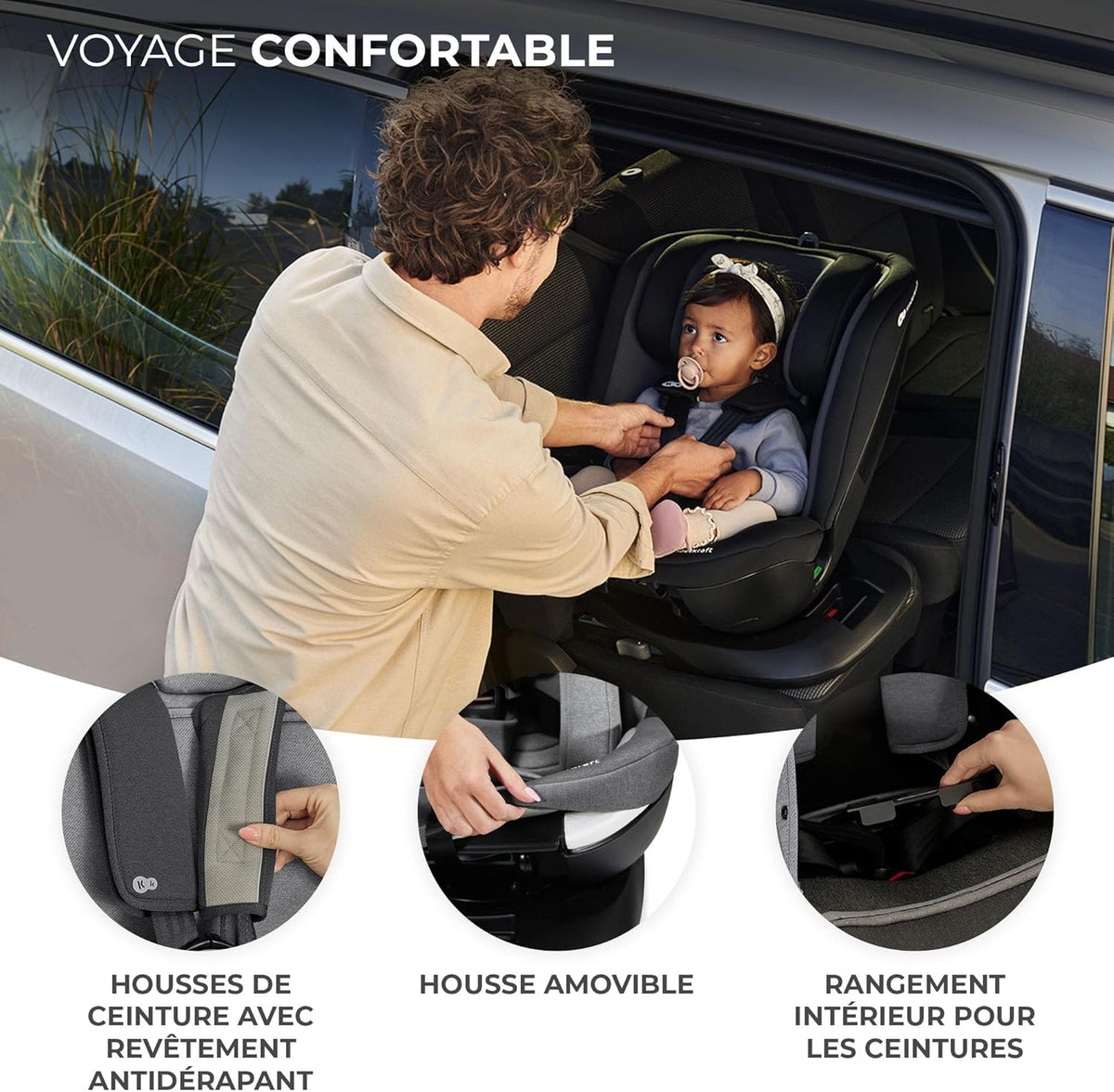 Kinderkraft XPEDITION I-Size 40-150 cm, Siège auto bébé 0 à 36 kg évolutif, Groupe 0/1/2/3, Isofix 360° pivotant, Têtière et largeur d'assise ajustable d'une seule main, Protections latérales, Noir