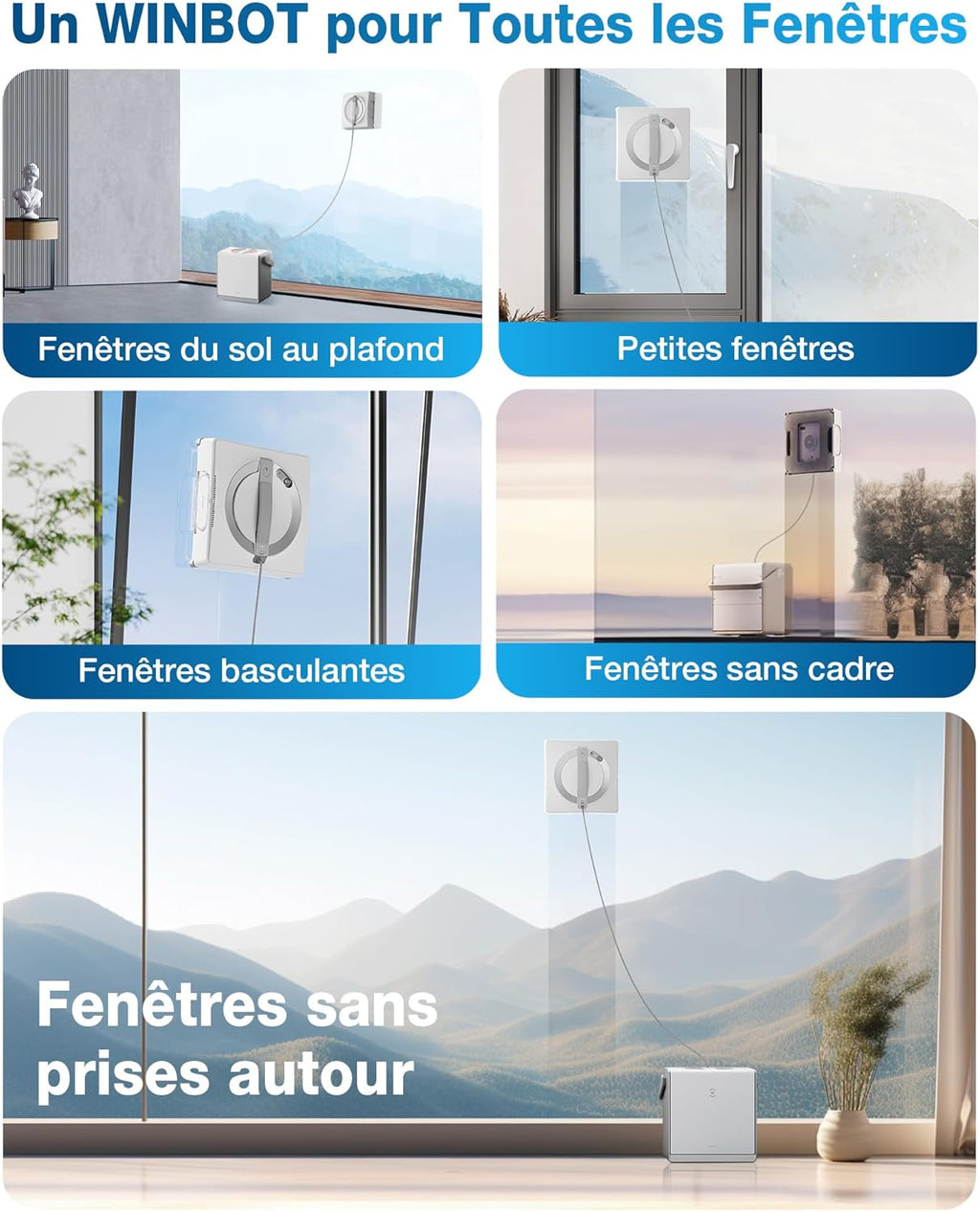 ECOVACS W2 Omni Robot Laveur de Vitre avec Station Multifonctionnelle, Nettoyeur de Vitres avec Système de Protection à 12 Niveaux, Mode de Nettoyage de Bord, Leader de l'industrie