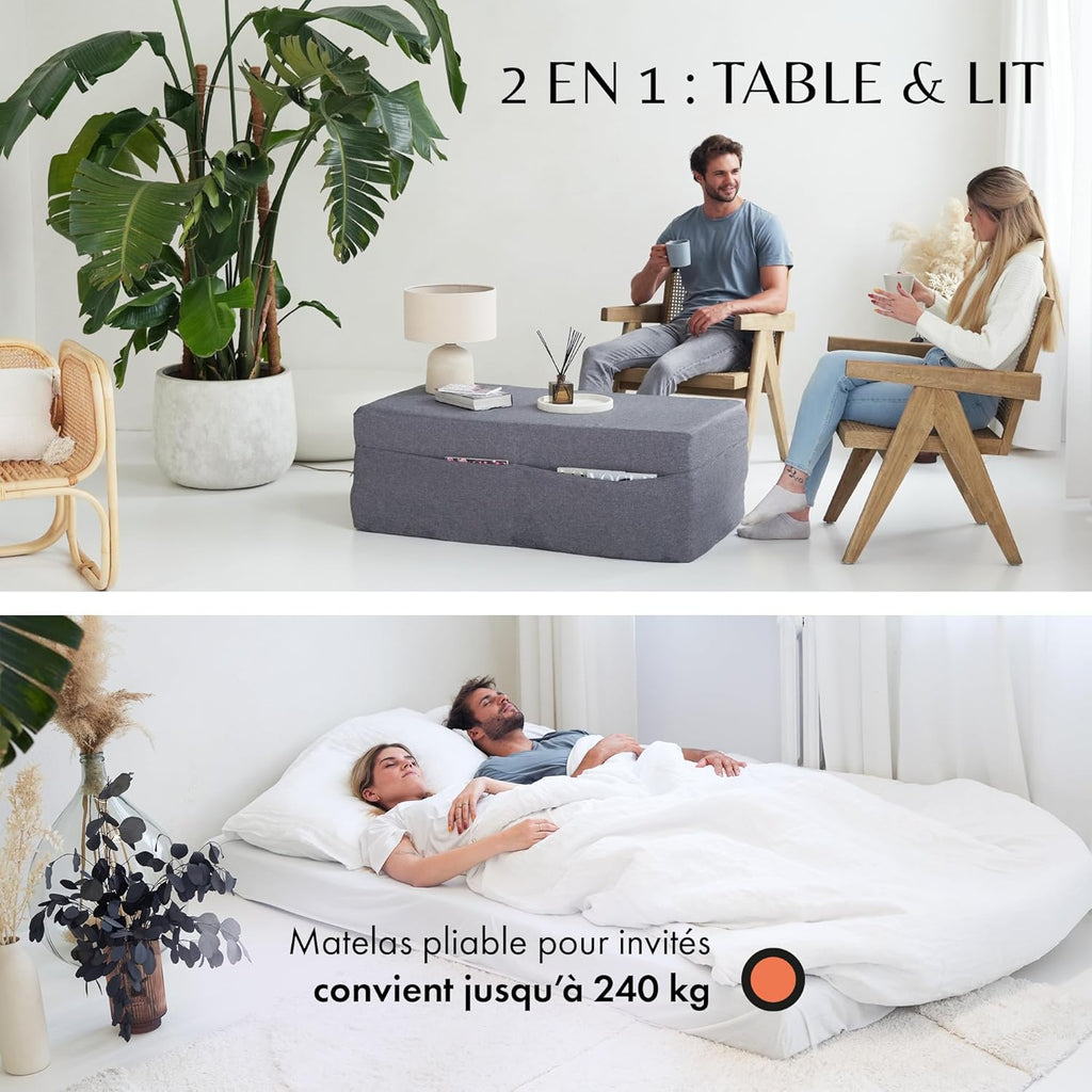 DYNMC you Matelas Pliable 2 Personnes en Mousse – 14 cm d’épaisseur – Idéal Camping, Maison, lit d’appoint ou Voyage (Gris/Blanc, Matelas Simple (75 cm) + Housse)