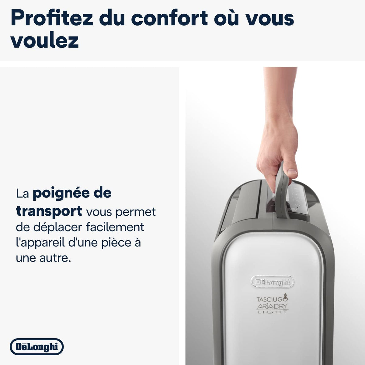 De'Longhi Déshumidificateur d'Air DNS80, Purificateur, Compact et Discret, 7.5L/Jour, Blanc