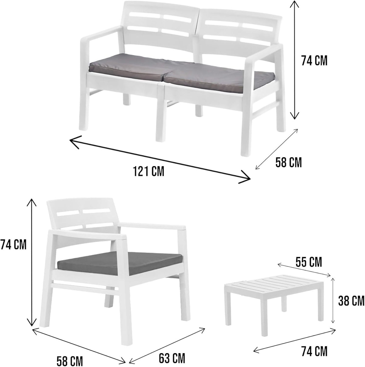 Dmora - Ensemble de Salon d'extérieur Massa, Composition de Jardin avec 2 fauteuils, 1 canapé et 1 Table Basse, Salon intérieur et extérieur avec Coussins, 100% Made in Italy, Blanc