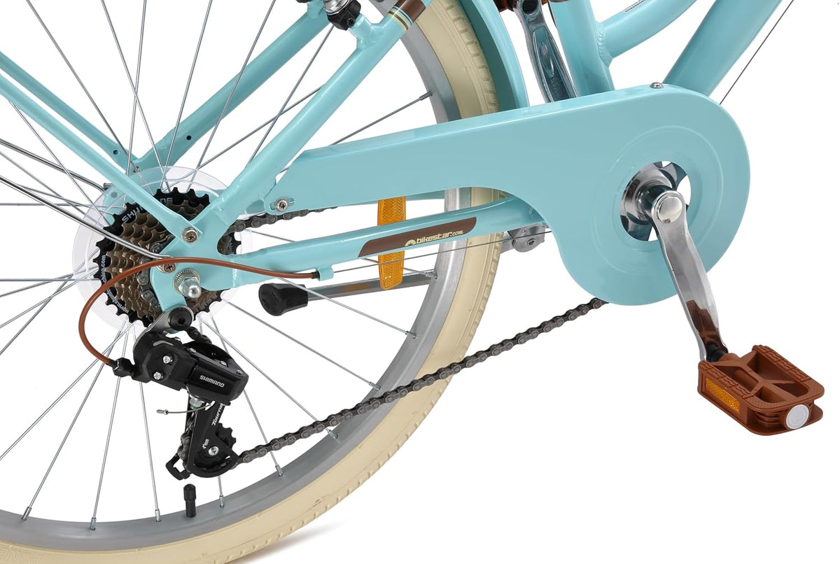 BIKESTAR Vélo pour Enfants en Aluminium à partir de 9-10 Ans | Vélo rétro de Ville 24 Pouces, 7 Vitesses, Panier, Frein en V, vélo hollandais