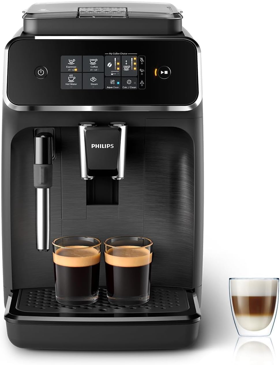 Philips Expresso broyeur Série 2200-2 Cafés, Écran tactile, Mousseur à lait classique, Broyeur céramique, Machine à café à grain Noir mat (EP2220/10)