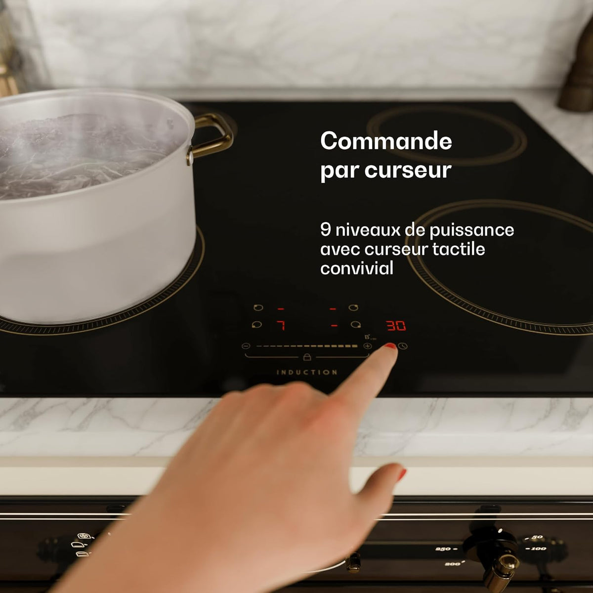 Klarstein Victoria Plaque À Induction Encastrable - 4 Zones, 7000 W Avec Boosters, Curseur & Minuterie, Verrouillage Parental, Vitrocéramique Noire, Largeur 59 cm