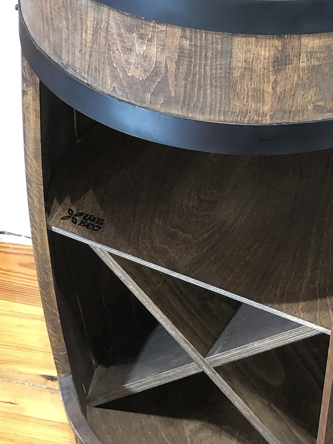 weeco Bar en tonneau en Bois avec casier à vin en X - Meuble Bar Rustique pour Bouteilles - Fût-Bar décoratif - Armoire à liqueurs - 80x50x44cm Marron foncé