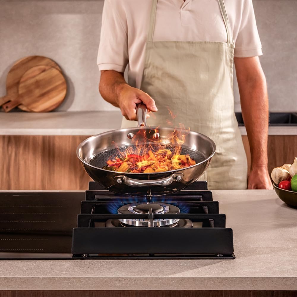 Cecotec Plaque de Cuisson à Induction et à Gaz Bolero Squad Gi 3500 Hybrid Fullflex, 3,4 Kw, 9 Vitesses, Fonctions Booster,Maintien au Chaud et Stop&Go, Zone Fullflex, Système de Sécurité des Valves