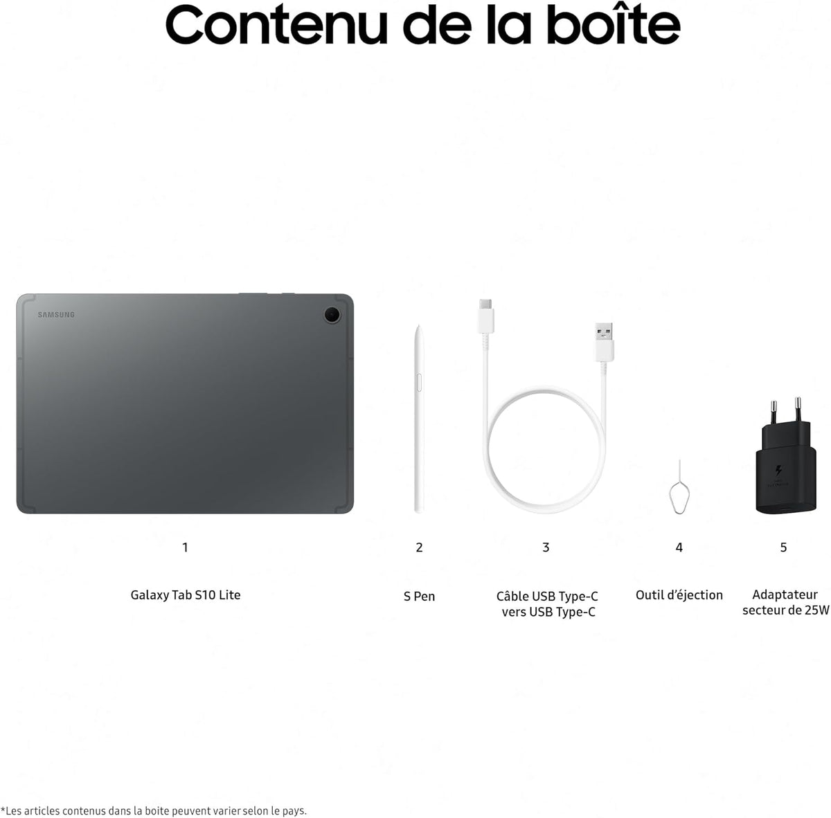 Tab S10 Lite, 10.9", Wi-Fi, 128Go, Tablette Android, S Pen Inclus, Gris, Chargeur Secteur Rapide 25W Inclus, Version FR
