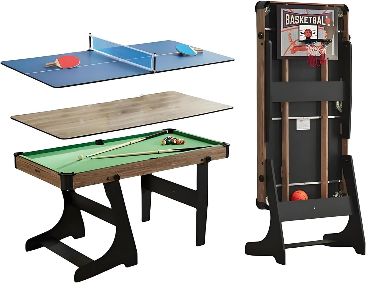 LINRIYOU Portable Table Multi-Jeux 4 en 1, Billard, Tennis De Table, Basketball, Meuble De Jeux Pliable avec Rangement Vertical, IdéAle pour Enfants Et Famille(Color:Green)