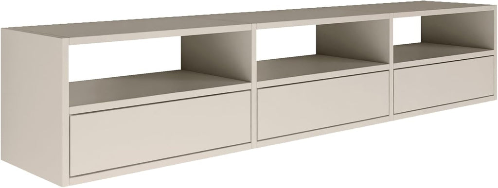 Selsey Meuble TV Suspendu 150 cm Gris Cachemire 3 Abattants & Niches Ouvertes Design Moderne & Fonctionnel pour Intérieur Contemporain