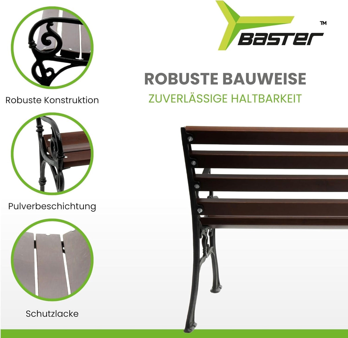 Banc de jardin en fonte 0111 - En bois d'épicéa - Pour terrasses - Banc de balcon - 155 x 78 x 39 cm - Palissandre