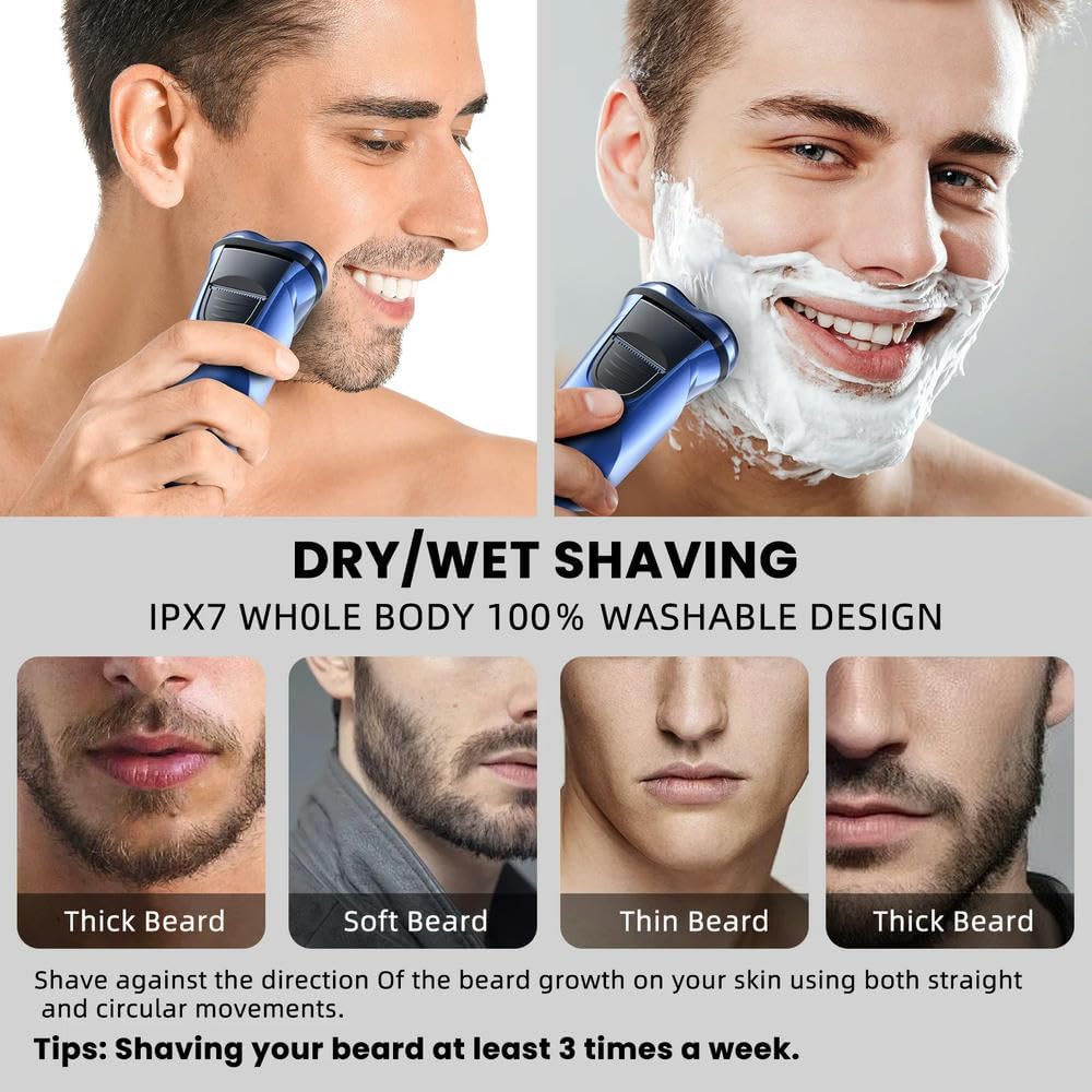 Rasoir électrique SYJYM pour Hommes, Rasoir électrique Rechargeable, Rasoir Rotatif Portable de Voyage, idée Cadeau, Tondeuse à Barbe