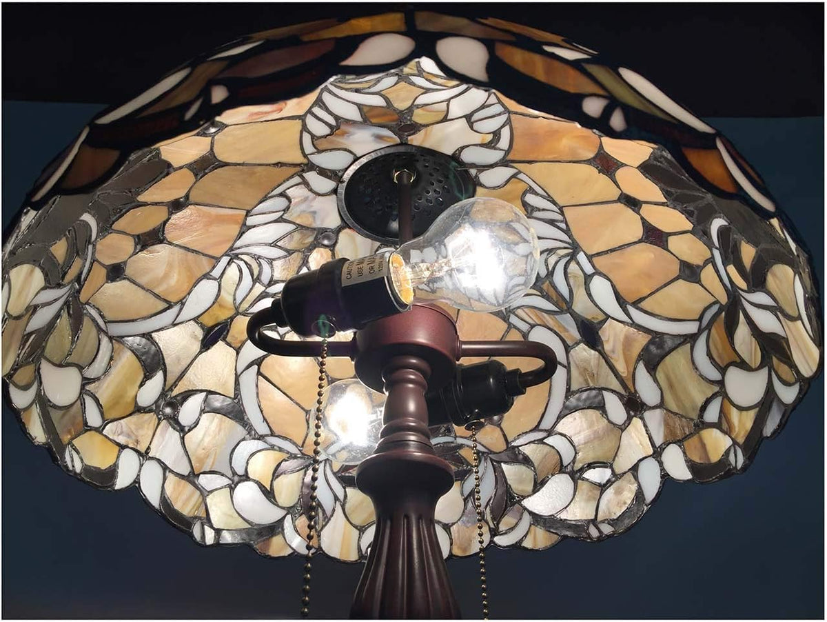 Bieye L30789 Lampe de table style baroque Tiffany en vitrail avec abat-jour de 40,6 cm de large, 61 cm de haut, orange