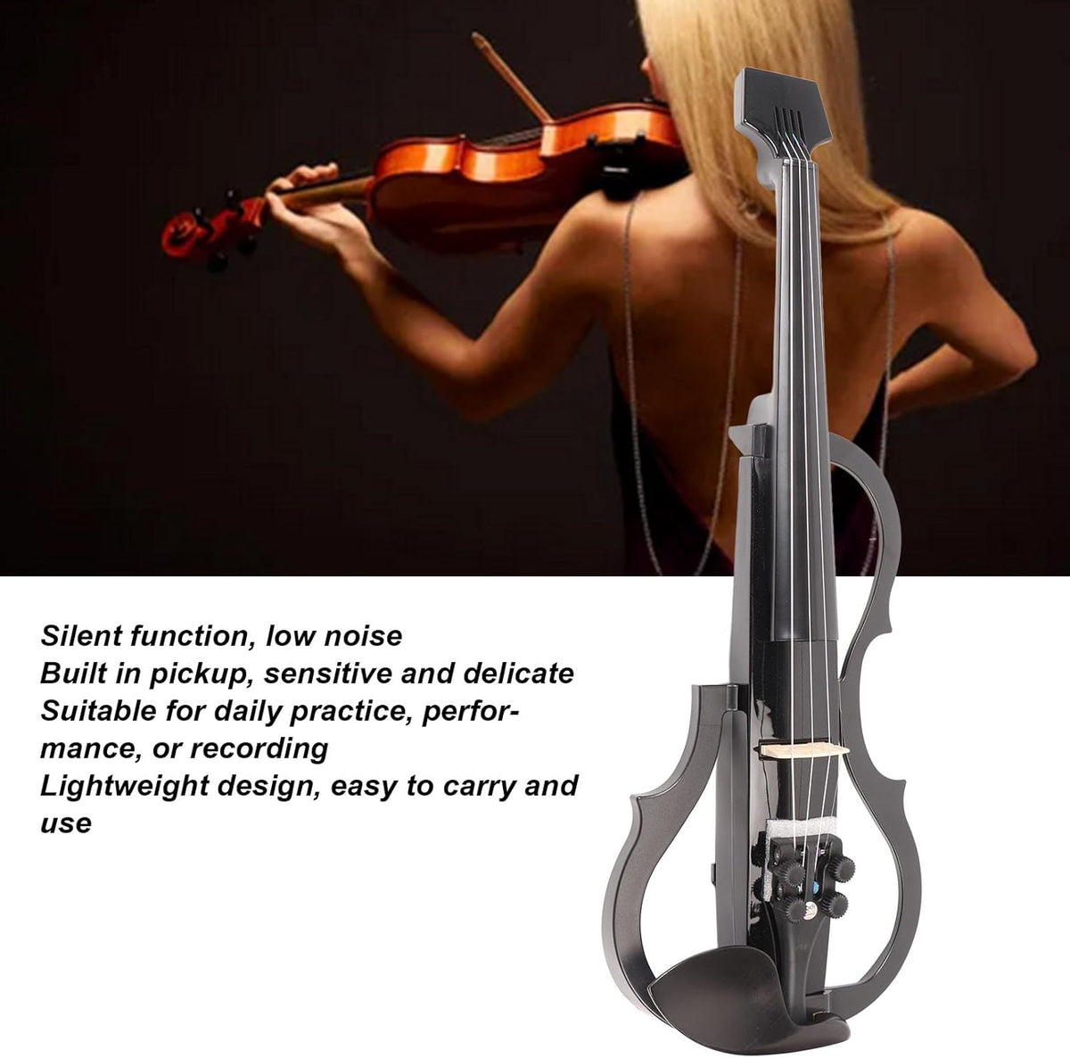 Dilwe Violon Électrique 4/4, Fibre de Carbone, Érable, 4 Cordes, Silencieux, Polyvalent, Réglable, Mute