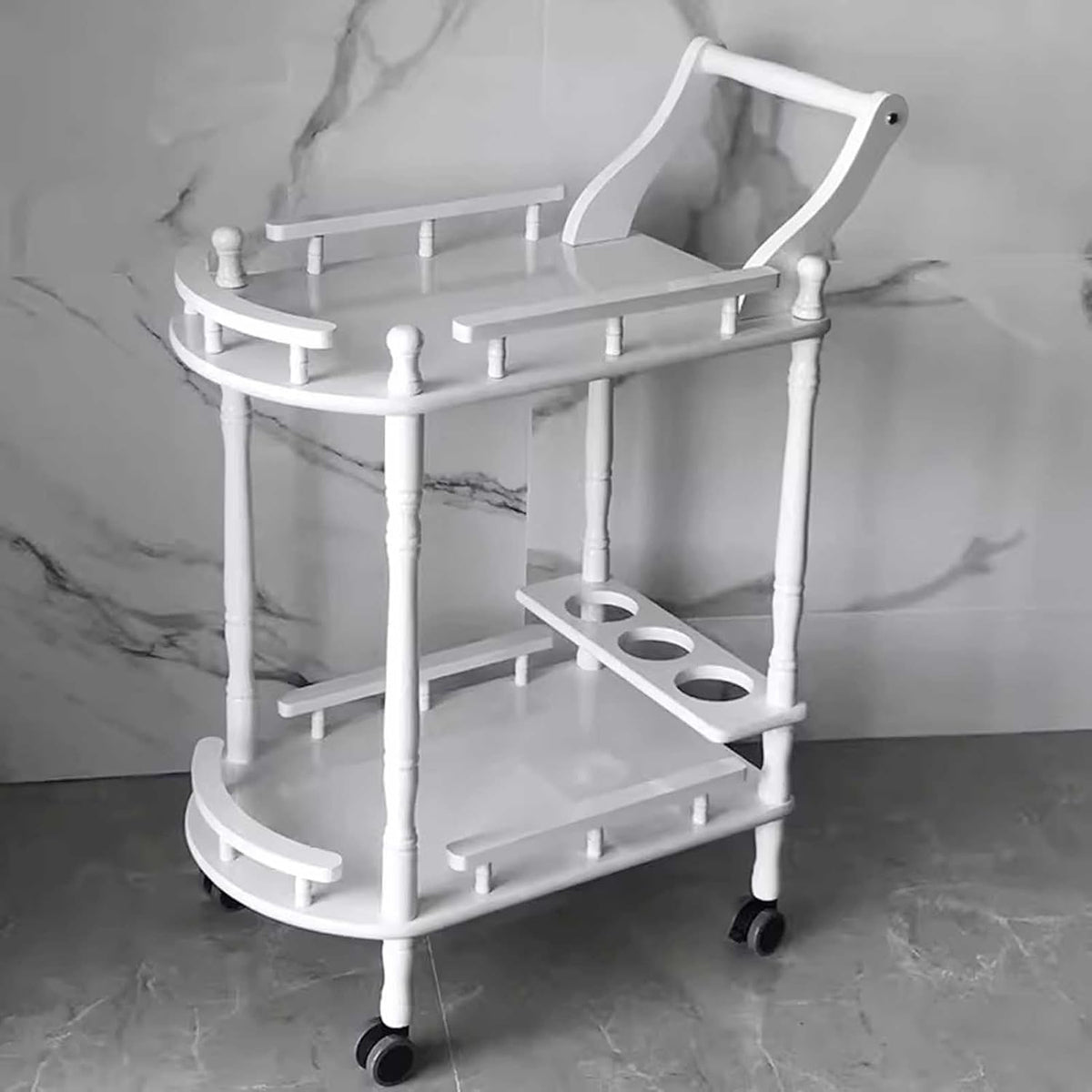 Desserte Exterieur Chariot à Thé de Cuisine Chariots de Service en Bois, Chariot de Bar Européen, Chariot à Vin de Salon Intérieur et Extérieur, Chariot de Rangement de Boissons à Café pour Chambre(Wh