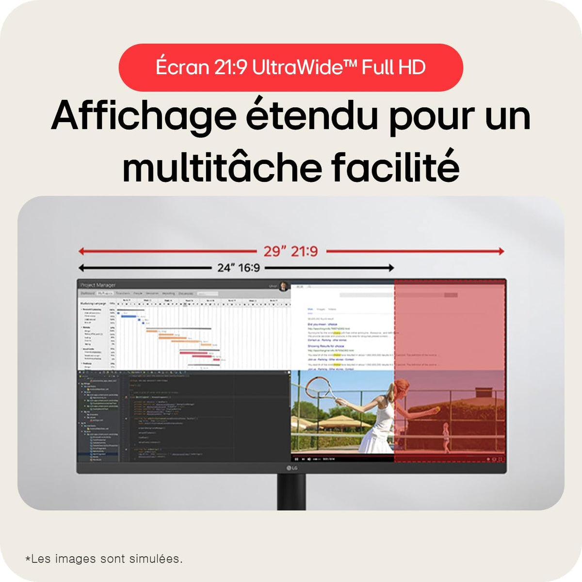 UltraWide™ 34U511A-B.AEU Ecran PC Ultra Large 34" - Dalle IPS résolution UWFHD (2560x1080), 5ms GtG 100Hz, DisplayHDR™ 400, sRGB 99% (CIE1931), inclinable, réglable en Hauteur, Mode Portrait