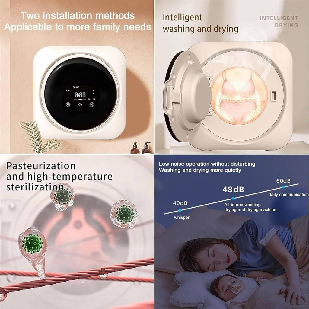 GEJLELDS Mini Machine À Laver Et Sèche-Linge De 3,5 L, Machine À Laver Compacte Et Essoreuse avec Baril Intérieur en Acier Inoxydable, pour Appartement, Maison, Dortoir Mural