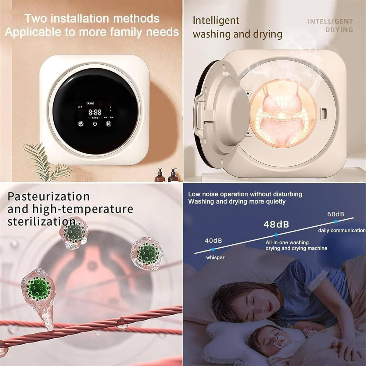 GEJLELDS Mini Machine À Laver Et Sèche-Linge De 3,5 L, Machine À Laver Compacte Et Essoreuse avec Baril Intérieur en Acier Inoxydable, pour Appartement, Maison, Dortoir Mural