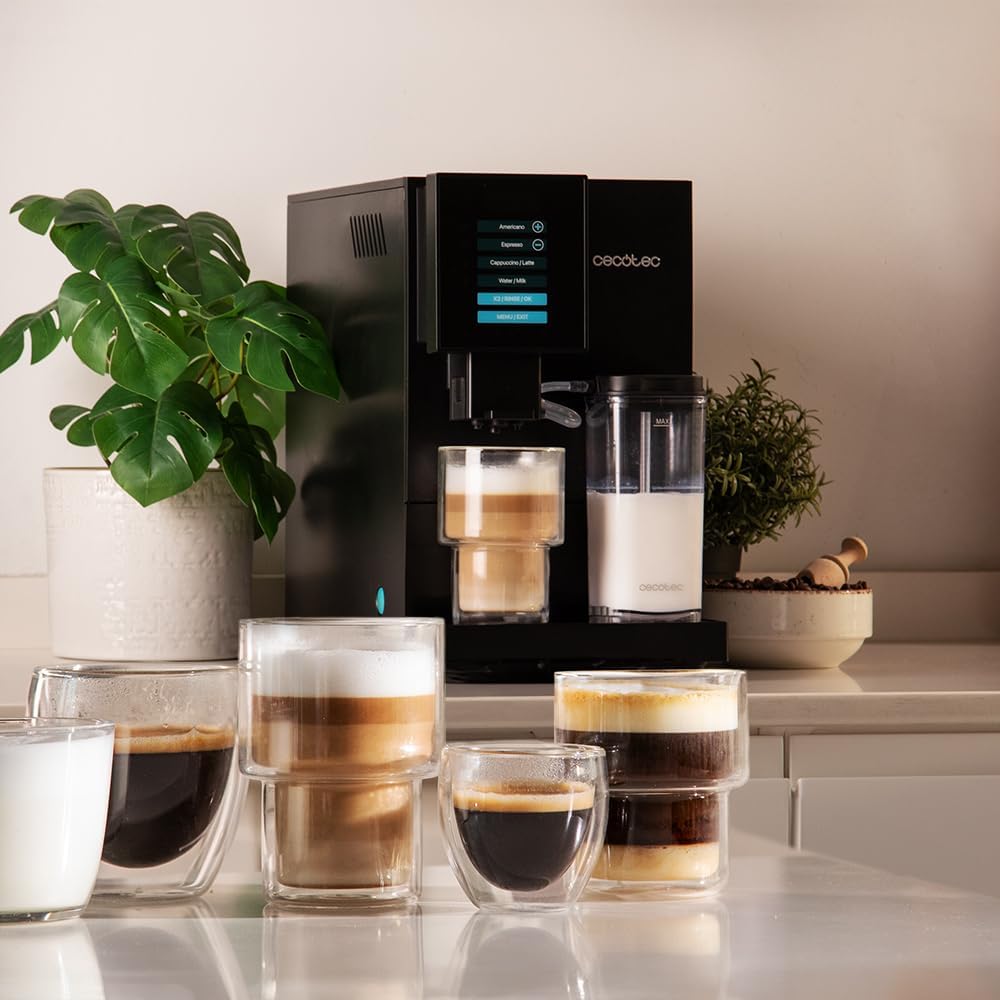 Cecotec Cafetière Superautomatique Cremmaet Compactccino. 1350 W, Thermoblock, Pompe à Pression de 19 bars, Système Plug&Play, Réservoir de Café avec Moulin Intégré, Nettoyage Automatique