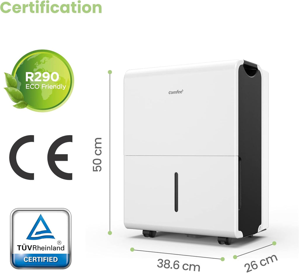 Déshumidificateur 50L/jour, 4 Modes, Mode Intelligent, Sèche-linge, Minuterie 24H,Grand Réservoir 6L, Drainage continu, Pour pièce de 100m²/250m³, MDDP-50DEN7, Garage, Sous-sol