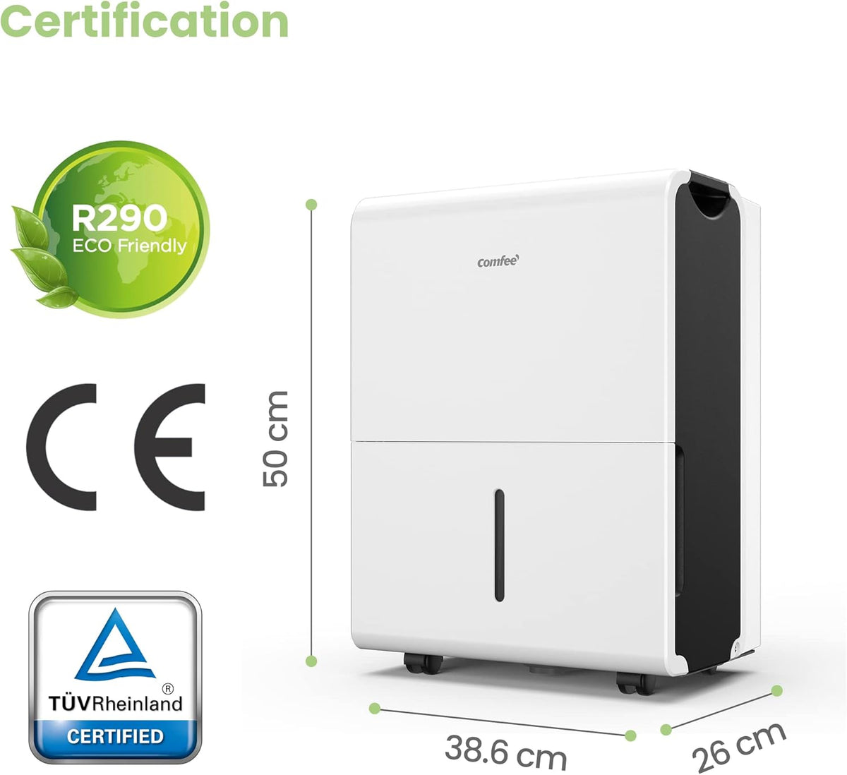 Déshumidificateur 50L/jour, 4 Modes, Mode Intelligent, Sèche-linge, Minuterie 24H,Grand Réservoir 6L, Drainage continu, Pour pièce de 100m²/250m³, MDDP-50DEN7, Garage, Sous-sol