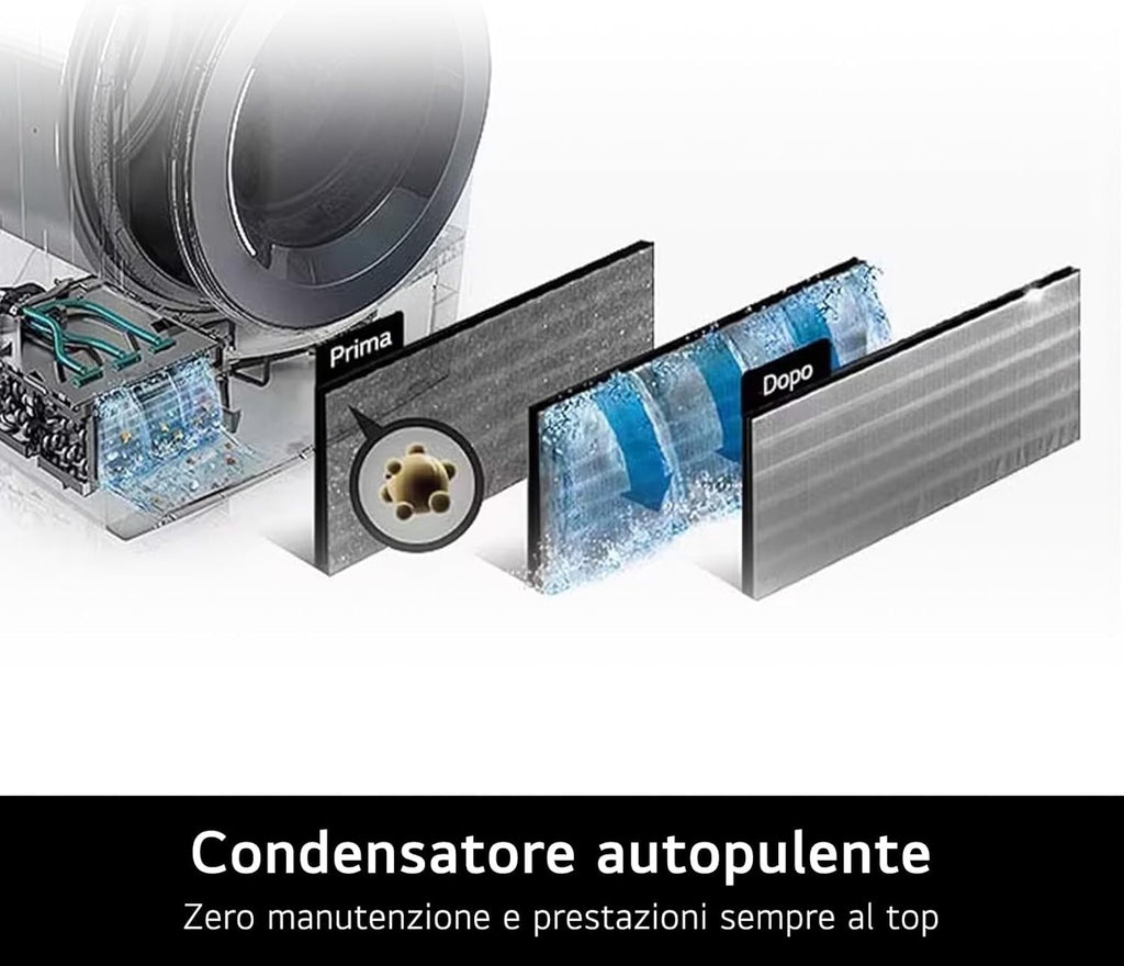 RH18U8AVCW Séchoir intelligent 18 kg, classe A+++, pompe à chaleur double onduleur, moteur direct lecteur, intelligence artificielle AI Dry, condensateur autonettoyant, Wi-Fi, série U8, blanc