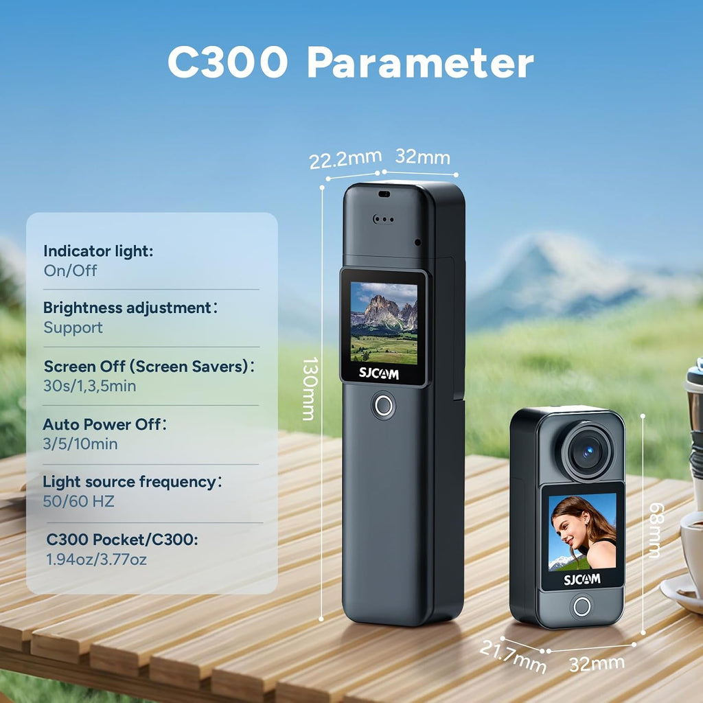 SJCAM C300 Caméra d'action de poche 4K, 7 heures d'autonomie, double écran tactile, noir