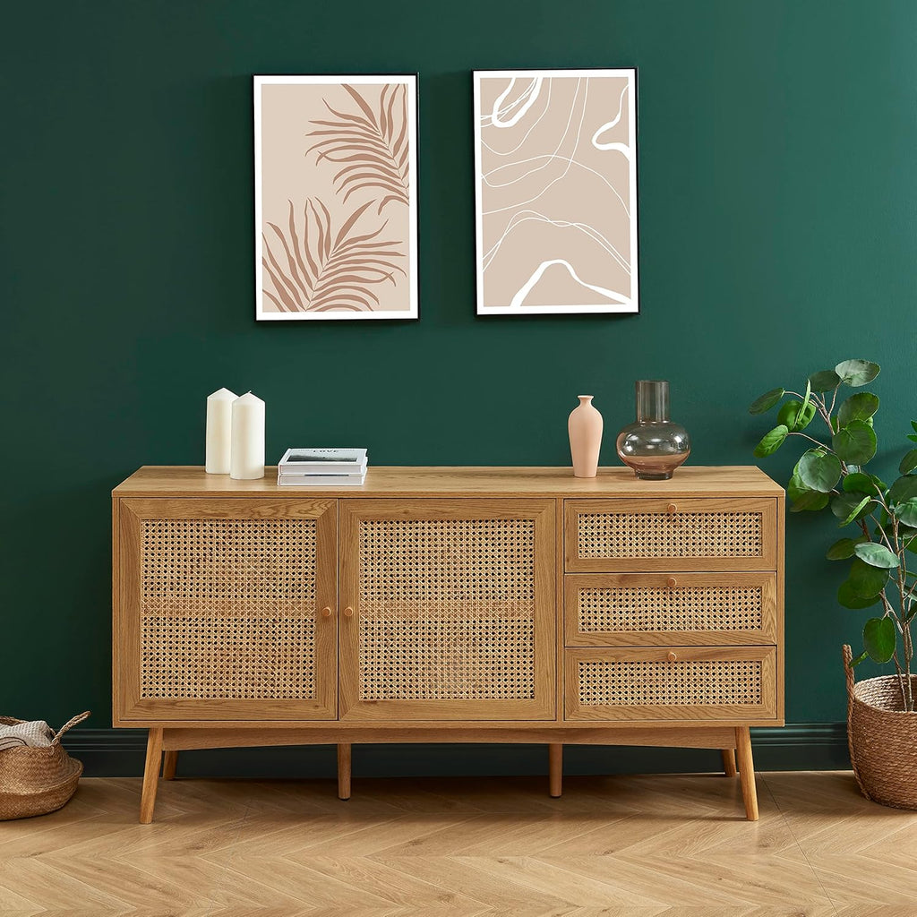 BAÏTA Buffet INES Effet chêne et cannage rotin l150cm