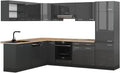 Vicco Cuisine en Angle R-Line, Anthracite Brillant/Anthracite, 227x287cm, PT Chêne