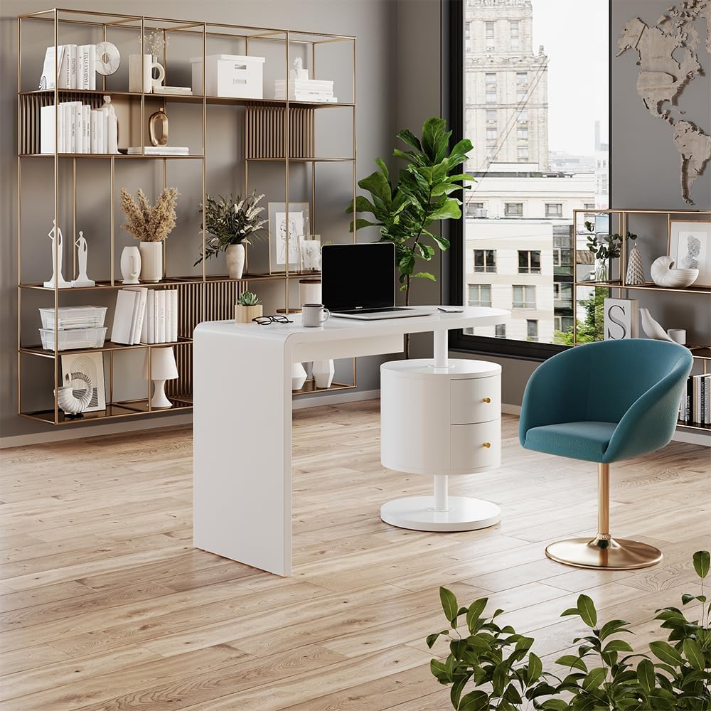 Vicco Bureau Lara, Blanc Haute Brillance, 120 x 50 cm avec 2 tiroirs