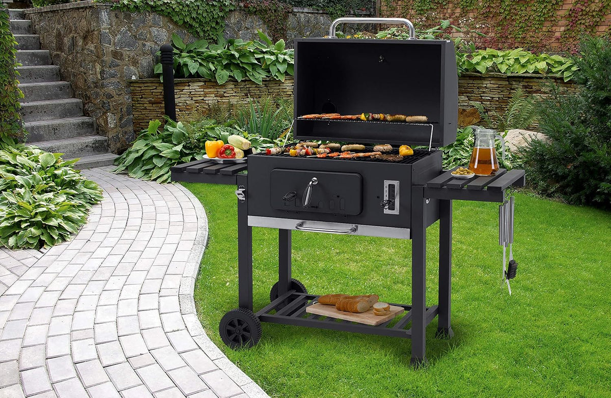 Tepro 1165 Charbon de bois Grill Grill Toronto XXL, surface de cuisson : environ 71,5 x 46 cm, anthracite/acier inoxydable, 90 cm