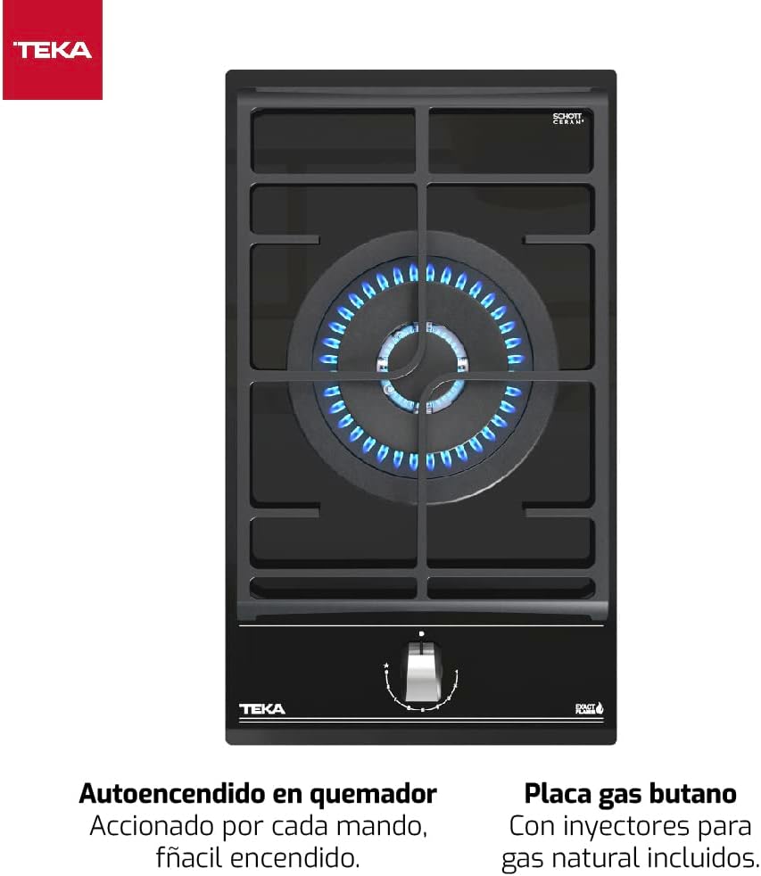 Teka Plaque en verre gaz de 30 cm avec fonction ExactFlame de gaz butane GZC 31330 XB Noir 9,8 x 30 x 51 cm