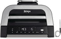 Ninja MAX 6-en-1 Grill d’intérieur et friteuse sans huile, 6 modes, cuit jusqu’à 6 hamburgers, capacité 3,8 l, faible dégagement de fumée, thermomètre à viande numérique inclus, Gris/Argent, DG551EU