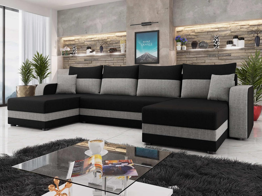 Bestmobilier - Canapé Panoramique en U Convertible avec Coffre Harvey en Tissu - Canapé Lit - Grand Sofa XXL Gris 7 Places - Salon