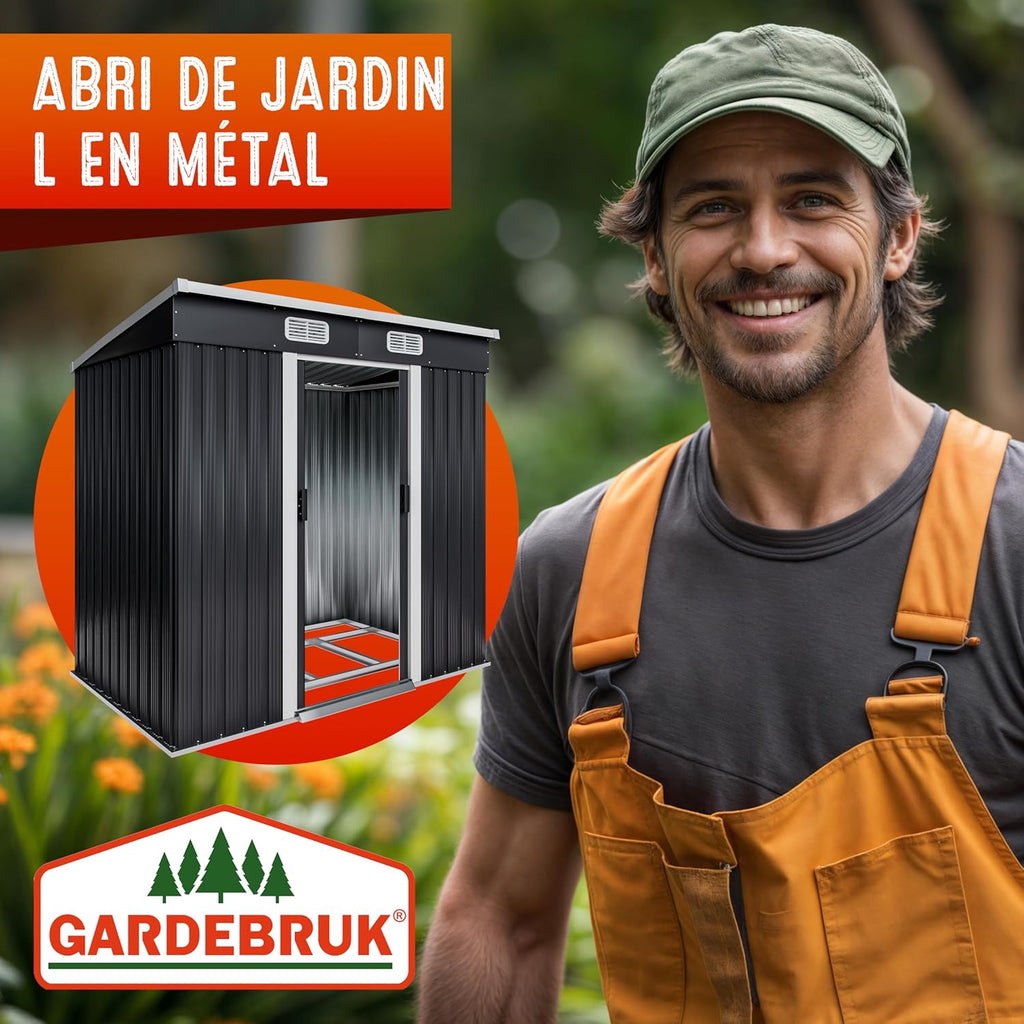 GARDEBRUK Abri de Jardin métal L 2m² Fondation 200x125x185cm Porte coulissante Anthracite cabane de Jardin cabanon Rangement Outils 3,4m³