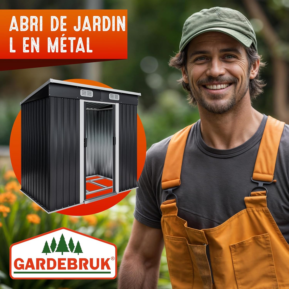 GARDEBRUK Abri de Jardin métal L 2m² Fondation 200x125x185cm Porte coulissante Anthracite cabane de Jardin cabanon Rangement Outils 3,4m³