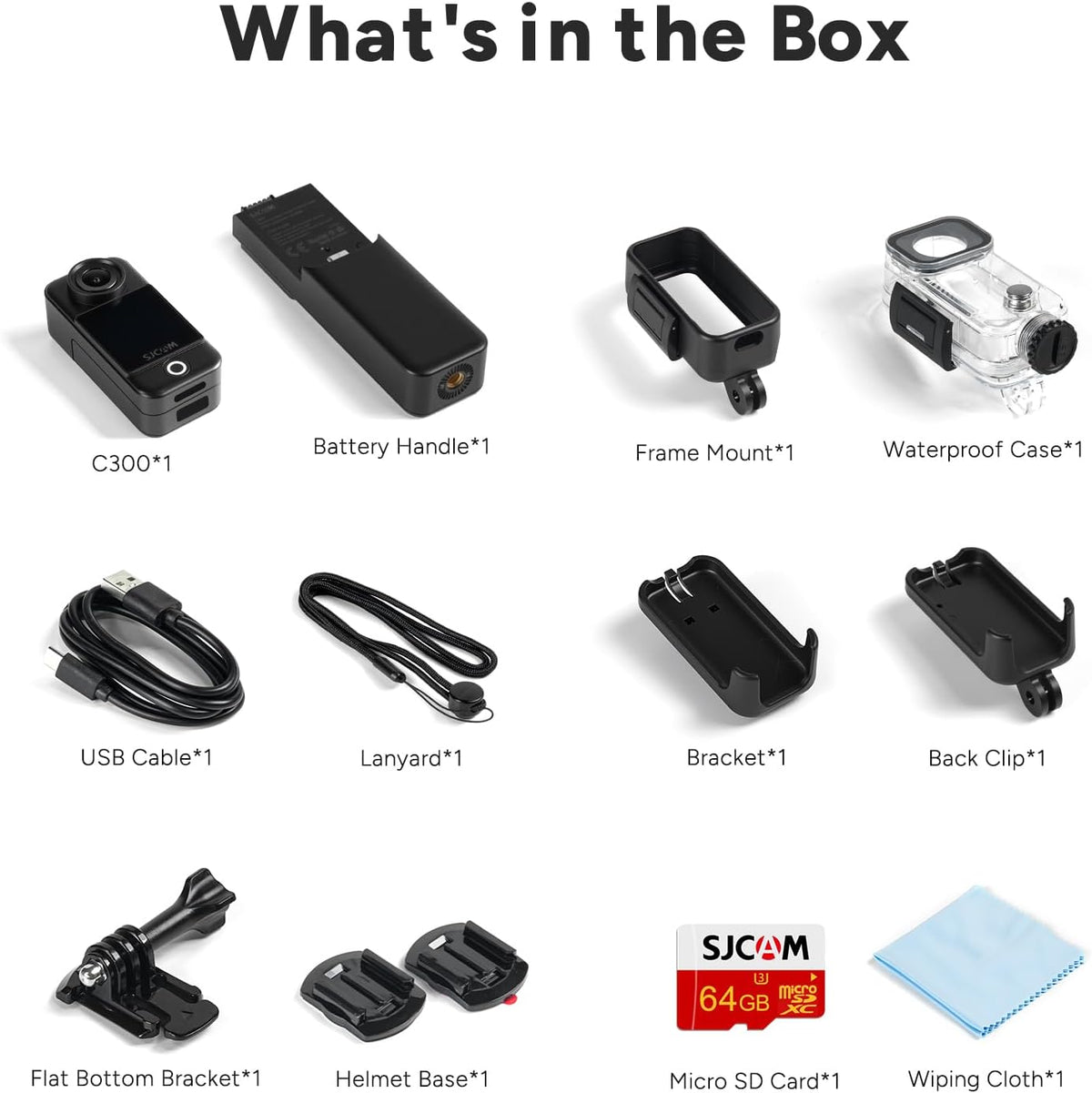 SJCAM C300 Caméra d'action de poche 4K, 7 heures d'autonomie, double écran tactile, noir