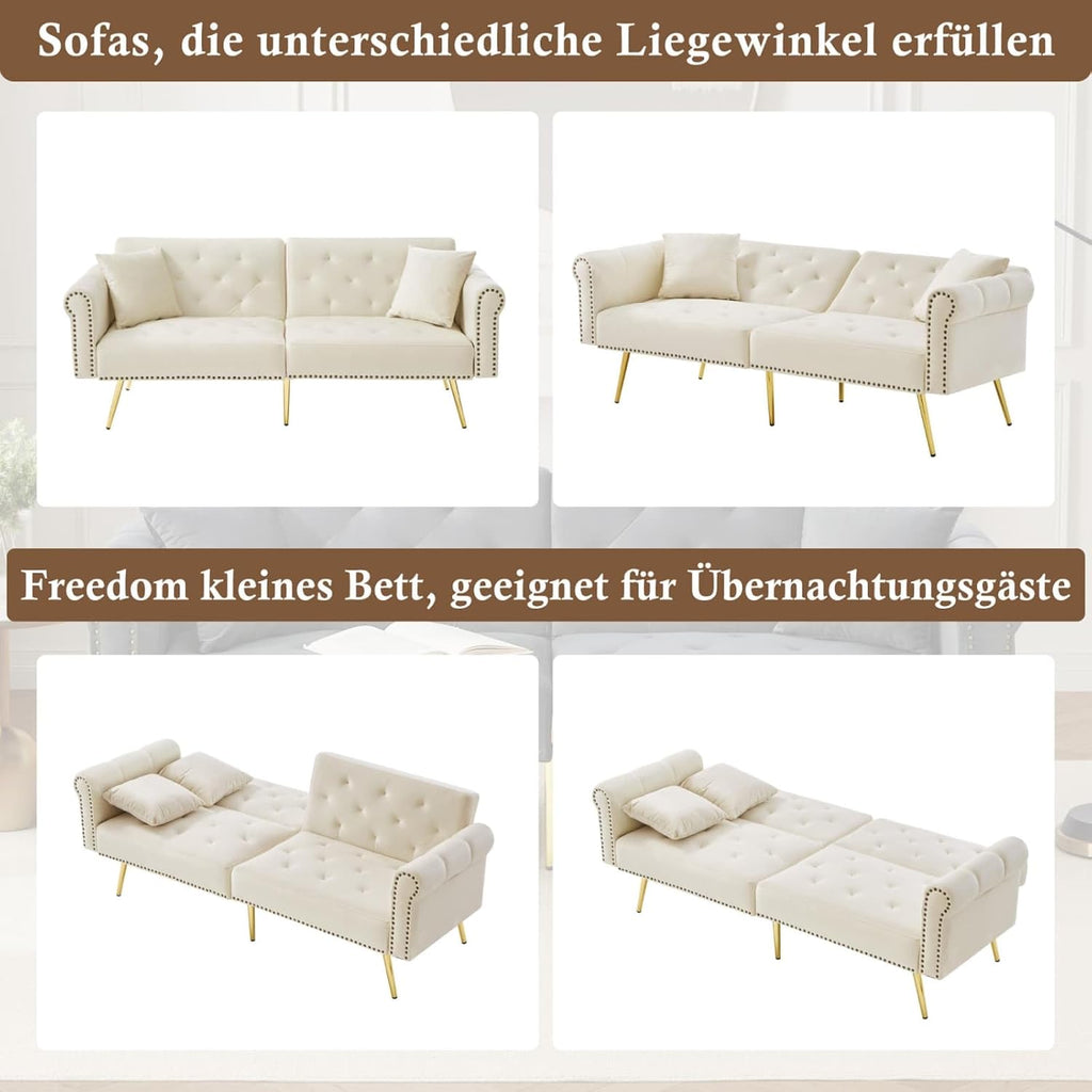 KOMHTOM Canapé-lit avec Dossier Réglable en 3 Positions, Canapé 2 Places élégant avec 2 Coussins et Fonction Sommeil, pour Salon, Chambres à Coucher (Beige)