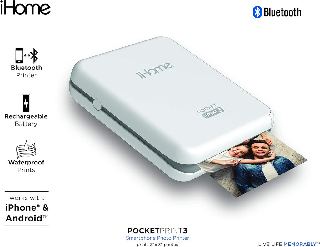 iHome PocketPrint3 Imprimante photo mobile Carrée 7,6 x 7,6 cm Blanc