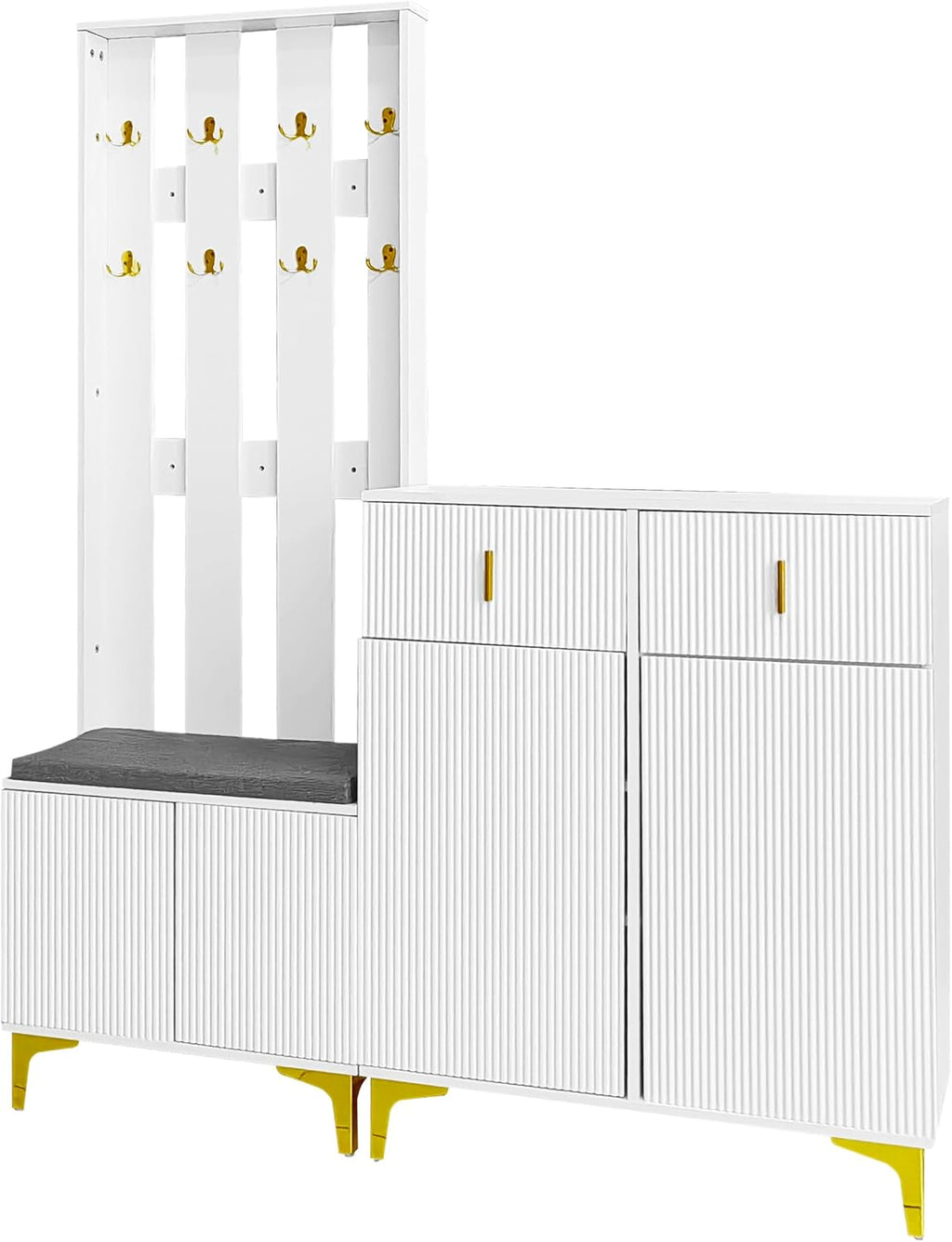 Merax Ensembles de Meubles pour Entrée, Moderne Meuble Entree Couloir avec Meuble à Chaussures et Coussins, Blanc
