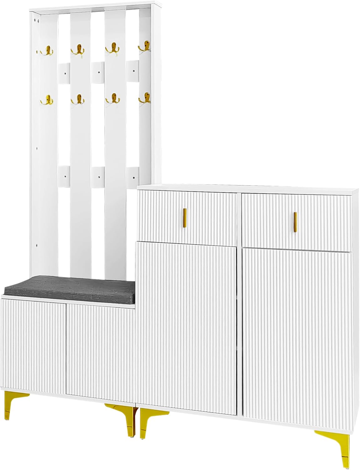 Merax Ensembles de Meubles pour Entrée, Moderne Meuble Entree Couloir avec Meuble à Chaussures et Coussins, Blanc