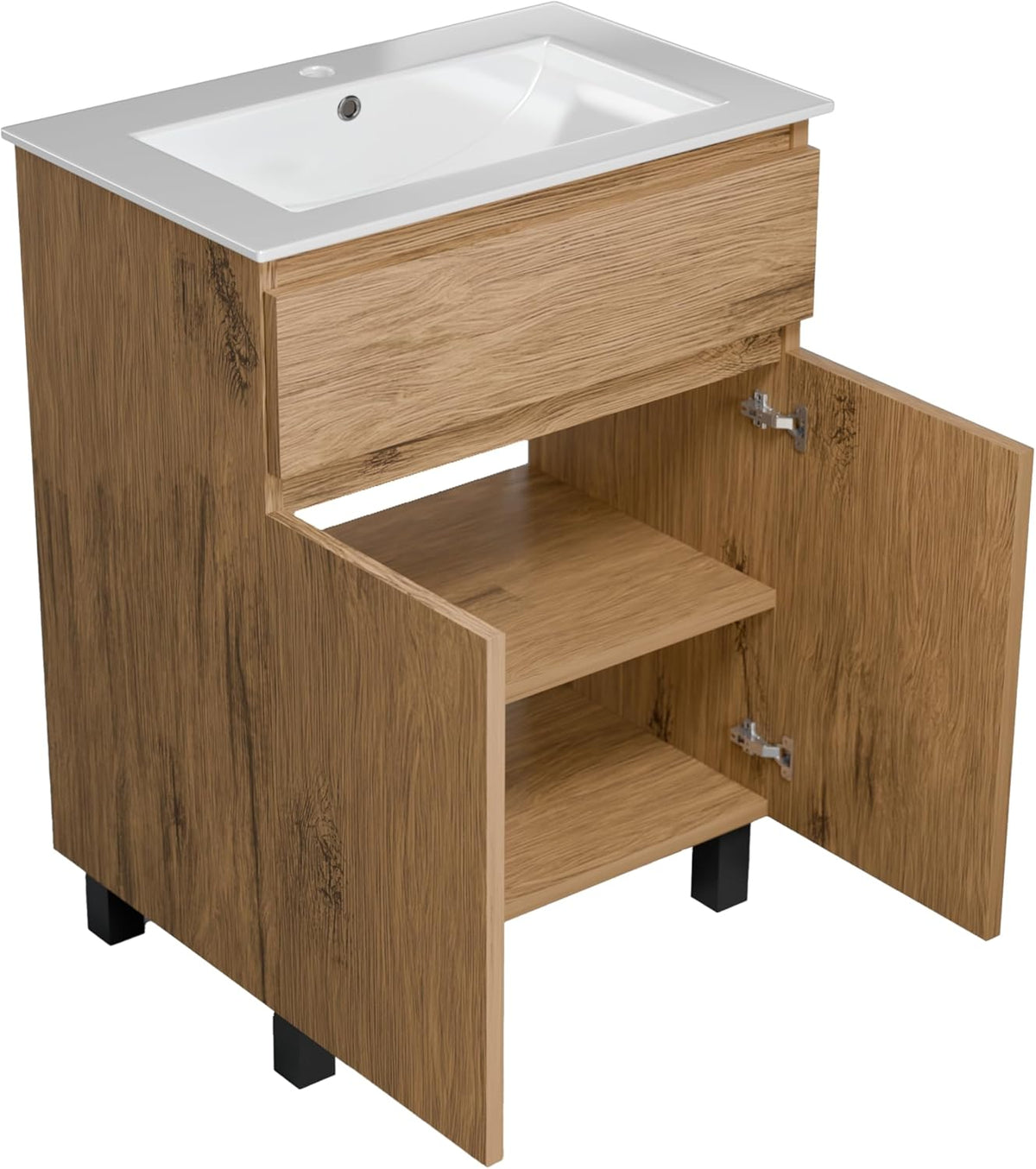 paplinskimoebel Meuble Salle de Bain 60 cm avec Vasque Ariza Sink | Meuble sous lavabo avec 1 tiroir et 2 Portes | Suspendu ou Debout | Bois Chêne